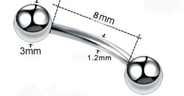 Kolczyk stalowy stal chirurgiczna do piercingu Banan srebr kulka 3mm