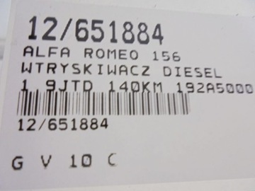 ALFA ROMEO 156 VSTŘIKOVACÍ TRYSKA 0445110002 1,9JTD