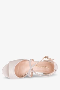 SANDAŁY DAMSKIE BEŻOWE PERŁOWE MODNE PASKI NA KRZYŻ SKÓRZANA WKŁADKA r 38