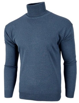 Golf męski Klasyczny Sweter Niebieski Wełna r. XXL