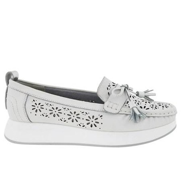 Buty Damskie Białe Mokasyny Skórzane r.38 Ażurowe