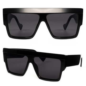 Okulary Duże Proste Glam Czarne UV 400 Oversize