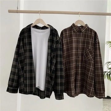 Women Shirt Plaid Oversize Turn-down Collar Leisur