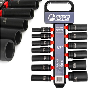 NASADKI UDAROWE KLUCZE NASADOWE DŁUGIE 1/2'' ZESTAW NASADEK 10-32MM 13el