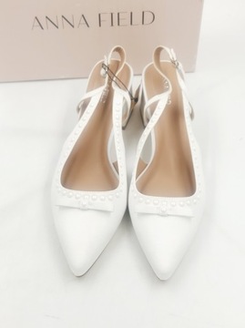 Sandały ślubne na obcasie satynowe białe ANNA FIELD R.42 AN64F