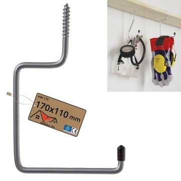 СТАЛЬНОЙ КРЮК ВКРУЧЕННЫЙ В БАЛКУ ПОЛКА 170х110мм ВЕШАЛКА для легких инструментов