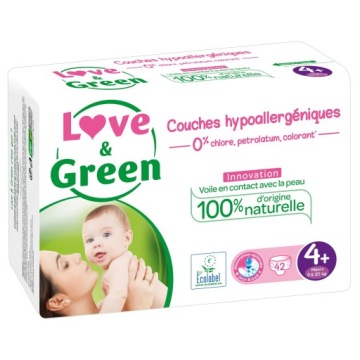 Love & Зелений підгузки гіпоалергенні розмір 4+ 9–20 кг 42 шт.