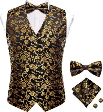 M L Золотой жилет, черный галстук-бабочка, элегантный галстук-бабочка к костюму