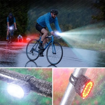 НАБОР МОЩНЫХ ВЕЛОСИПЕДНЫХ ЛАМП ПЕРЕДНЯЯ ЗАДНЯЯ СВЕТОДИОДНАЯ ВОДОНЕПРОНИЦАЕМАЯ USB-БАТАРЕЯ