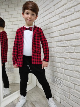 Marynarka z dresówki czerwona krata Style Kids 92