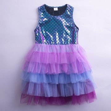 Moda dziecięca Sukienki siatki bez rękawów Rybie łuski Prints cute B468-2