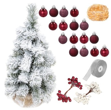 Заснеженная елка для украшения - 45 см - Бордовыми елочными игрушками