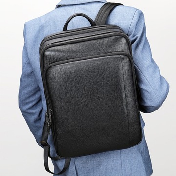 Мужской кожаный деловой рюкзак, черный ноутбук