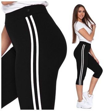 LEGGINSY PLUS SIZE DAMSKIE 3/4 GETRY MIĘKKIE ELASTYCZNE LAMPASY MORAJ XXXL