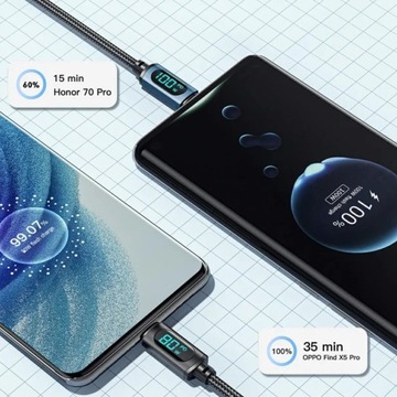 Кабель для быстрой зарядки, 2 м — USB-USB-C в оплетке — Essager 100 Вт со светодиодом