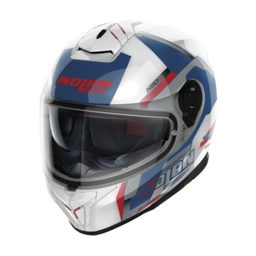 Kask motocyklowy NOLAN N80-8 WANTED N-COM 75 biały/czerwony/niebieski L