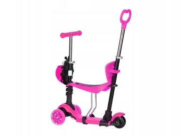 Трёхколесный балансировочный самокат BIEDRONKA 5в1 LED РОЗОВЫЙ