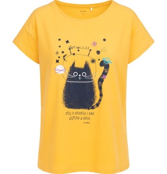 Endo Damski T-shirt Bluzka Kot Astronauta żółta L