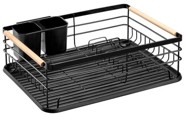 СЕН ДЛЯ СУШКИ ПОСУДЫ ДЛЯ СТОЛОВЫХ ПРИБОРОВ ТАРЕЛКИ С ПОДДОНОМ, БОЛЬШОЙ, ЧЕРНЫЙ, НА СТОЙКЕ