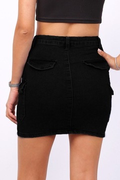 P114 ЧЕРНАЯ ДЖИНСОВАЯ ЮБКА С КАРМАНАМИ МИНИ-ЮБКА-КАРГО 36 S