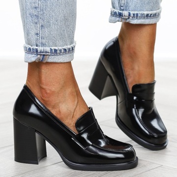 Черные женские туфли на высоком каблуке, лак 9147, р.39