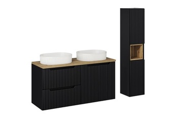 Szafka łazienkowa wisząca czarna z blatem 120 cm i umywalkami+słupek