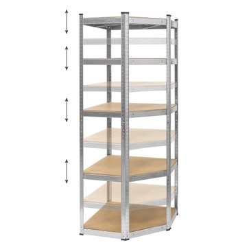 Угловой складской металлический стеллаж с 5 полками для гаража, 180х40х70см, 875кг Rebel