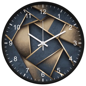 Nowoczesny zegar ścienny z geometrycznym wzorem złotych kształtó
