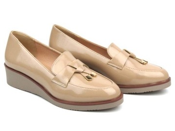 MOKASYNY DAMSKIE VINCEZA 58266 ELEGANCKIE BEŻOWE SKÓRZANA WKŁADKA