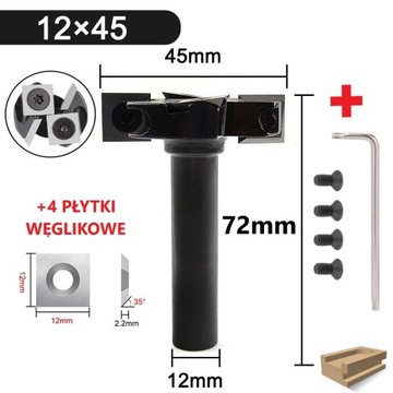 FREZ DO PLANOWANIA PŁASZCZYZN 45 ŚREDNICA 12 TRZPIEŃ 4x PŁYTKA W ZESTAWIE