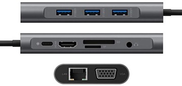 Концентратор USB-C LAN RJ45 HDMI 4k USB 3.0 PD Micro SD VGA