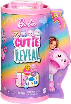 Barbie Cutie Reveal Lalka Chelsea Różowy miś + zwierzątko HKR19