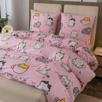 Постельное белье 160x200 + 2 наволочки 70x80 Комплект постельного белья дизайн KOTKI Pink