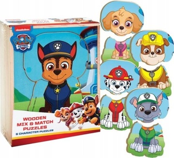 DREWNIANE PUZZLE PSI PATROL PAW PATROL 5 POSTACI PREZENT DLA 2 3 4 LATKA