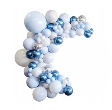 GIRLANDA BALONOWA BALONY BIAŁE NIEBIESKIE SREBRNE URODZINY DEKORACJA ŁUK