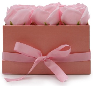 FLOWER BOX - RÓŻOWE RÓŻE - KWIATY Z MYDŁA PREZENT
