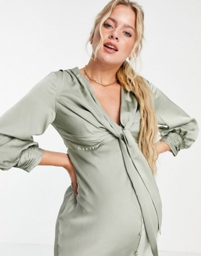 MATERNITY SUKIENKA MIDI SATYNOWA ZIELONA 38 1DUN