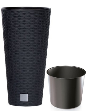 УЛИЧНЫЙ ЦВЕТОЧНЫЙ ГОРШОК ИЗ РОТАНГА, АНТРАЦИТОВЫЙ, СО ВСТАВКОЙ, ВЫСОКАЯ КРЫШКА