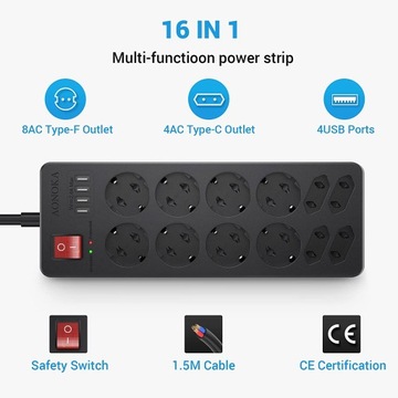 РАЗЪЕМ ПИТАНИЯ 12 ВХОДОВ 4 USB 4000 Вт 16 в 1