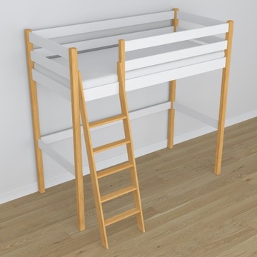 Кровать-мезонин N03, белый и сосна, 80х200