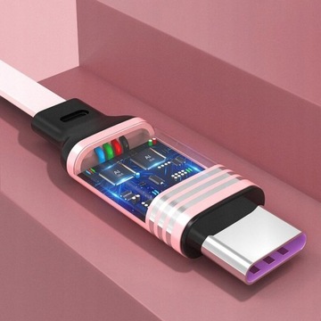 РОЗОВЫЙ СБОРНЫЙ КАБЕЛЬ 3 В 1 ЗАРЯДНОЕ УСТРОЙСТВО USB-C LIGHTNING MICRO USB TYP C ПЛОСКОЕ 1 М