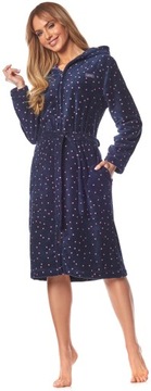 DŁUGI ZAPINANY SZLAFROK DAMSKI KAPTUR PODOMKA L