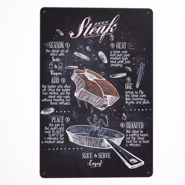 Tabliczka dekoracyjna metalowa FOOD STEAK plakat