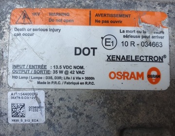 FORD FOCUS III JAGUAR FX MĚNIČ SVĚTLA XENON OSRAM A71154400DG