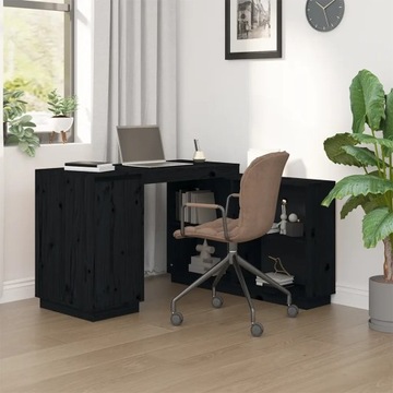 vidaXL Biurko, czarne, 110x50x75 cm, lite drewno sosnowe
