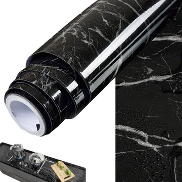 MARMUR OKLEINA NAKLEJKA FOLIA MEBLOWA PŁYTKI ŚCIENNE PVC CZARNY 0.6Х10М