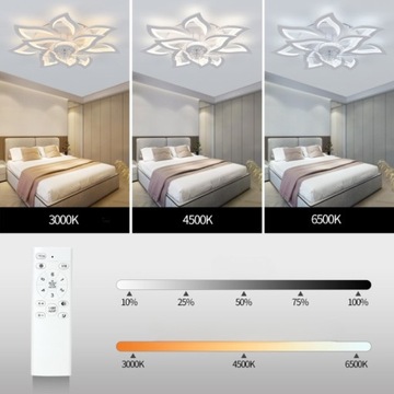 СВЕТОДИОДНЫЙ ПОТОЛОЧНЫЙ СВЕТИЛЬНИК, ЛЮСТРА-ВЕНТИЛЯТОР, ПОТОЛОЧНЫЙ ВЕНТИЛЯТОР С ЦВЕТКОМ ЛОТОСА, 90 Вт