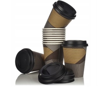 Zestaw kubki papierowe do kawy herbaty LINES + pokrywki 250ml 100sztuk