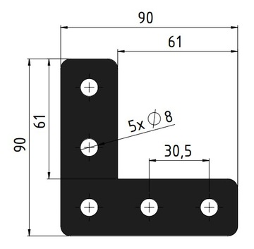 Угловой соединитель для несущих профилей TL_8_90 L-тип 3030 M8 Torrin V-образный паз