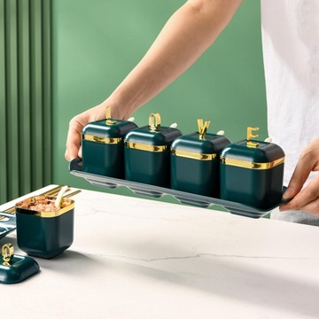 Pudełko na przyprawy Nowoczesny słoiczek na przyprawy Porcelanowa cukiernica Cztery puszki Zielone